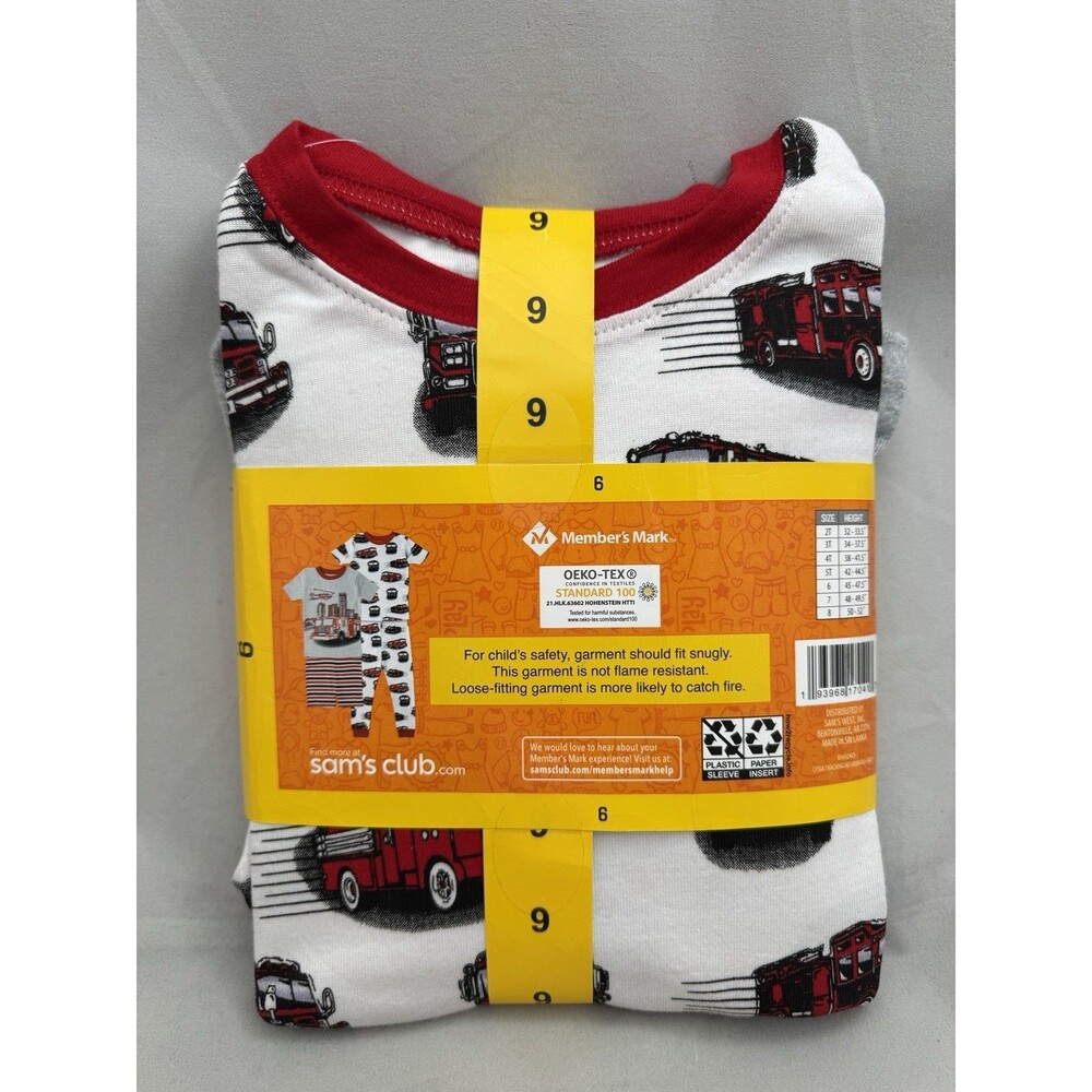 Member's Mark 4 Piece Set Of 2 Boys NWT Favorite Pajamas Fire Trucks Size 6 - Picture 2 of 3